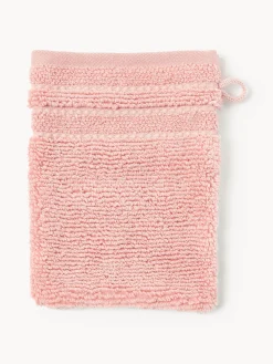 Toallas|Mantas>Westwing Collection Manoplas de baño con borde a rayas Luxe, 2 uds. Melocotón