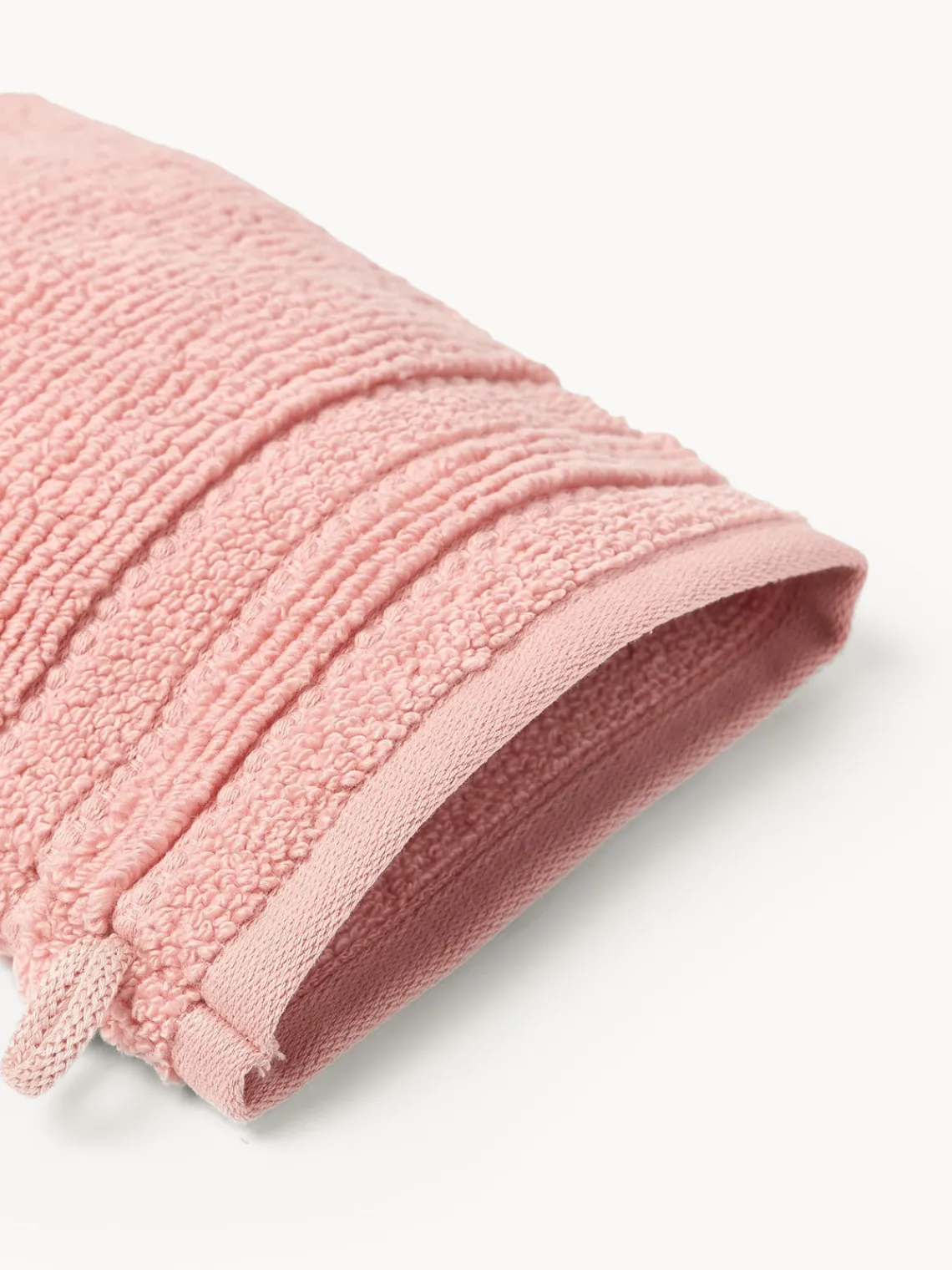 Toallas|Mantas>Westwing Collection Manoplas de baño con borde a rayas Luxe, 2 uds. Melocotón