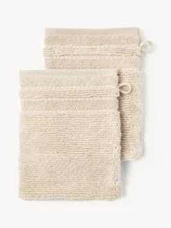 Clearance Manoplas de baño con borde a rayas Luxe, 2 uds. Toallas|Mantas