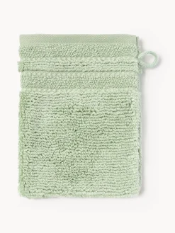 Toallas|Mantas>Westwing Collection Manoplas de baño con borde a rayas Luxe, 2 uds. Verde salvia