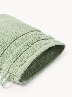 Toallas|Mantas></noscript>Westwing Collection Manoplas de baño con borde a rayas Luxe, 2 uds. Verde salvia