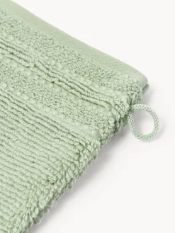 Toallas|Mantas></noscript>Westwing Collection Manoplas de baño con borde a rayas Luxe, 2 uds. Verde salvia