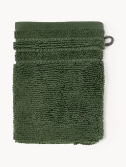 Toallas|Mantas>Westwing Collection Manoplas de baño con borde a rayas Luxe, 2 uds. Verde oscuro