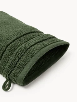 Toallas|Mantas></noscript>Westwing Collection Manoplas de baño con borde a rayas Luxe, 2 uds. Verde oscuro