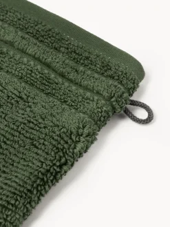 Toallas|Mantas></noscript>Westwing Collection Manoplas de baño con borde a rayas Luxe, 2 uds. Verde oscuro