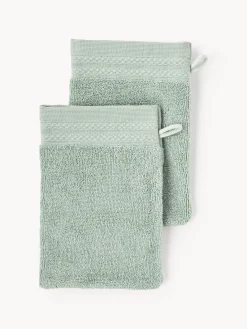 Toallas|Mantas>Westwing Collection Manoplas de baño de algodón ecológico Premium, 2 uds. Verde salvia