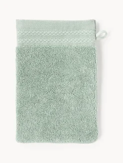 Toallas|Mantas>Westwing Collection Manoplas de baño de algodón ecológico Premium, 2 uds. Verde salvia
