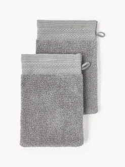 Toallas|Mantas>Westwing Collection Manoplas de baño de algodón ecológico Premium, 2 uds. Gris oscuro