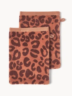 Toallas|Mantas>Westwing Collection Manoplas de baño Leo, 2 uds. Terracota, marrón oscuro