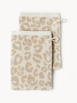 Toallas|Mantas>Westwing Collection Manoplas de baño Leo, 2 uds. Blanco crema, beige