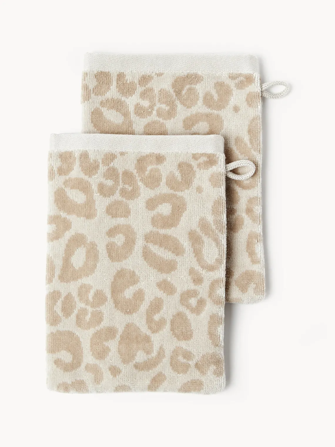 Toallas|Mantas>Westwing Collection Manoplas de baño Leo, 2 uds. Blanco crema, beige