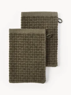 Toallas|Mantas>Westwing Collection Manoplas de baño Niam, 2 uds. Verde oliva