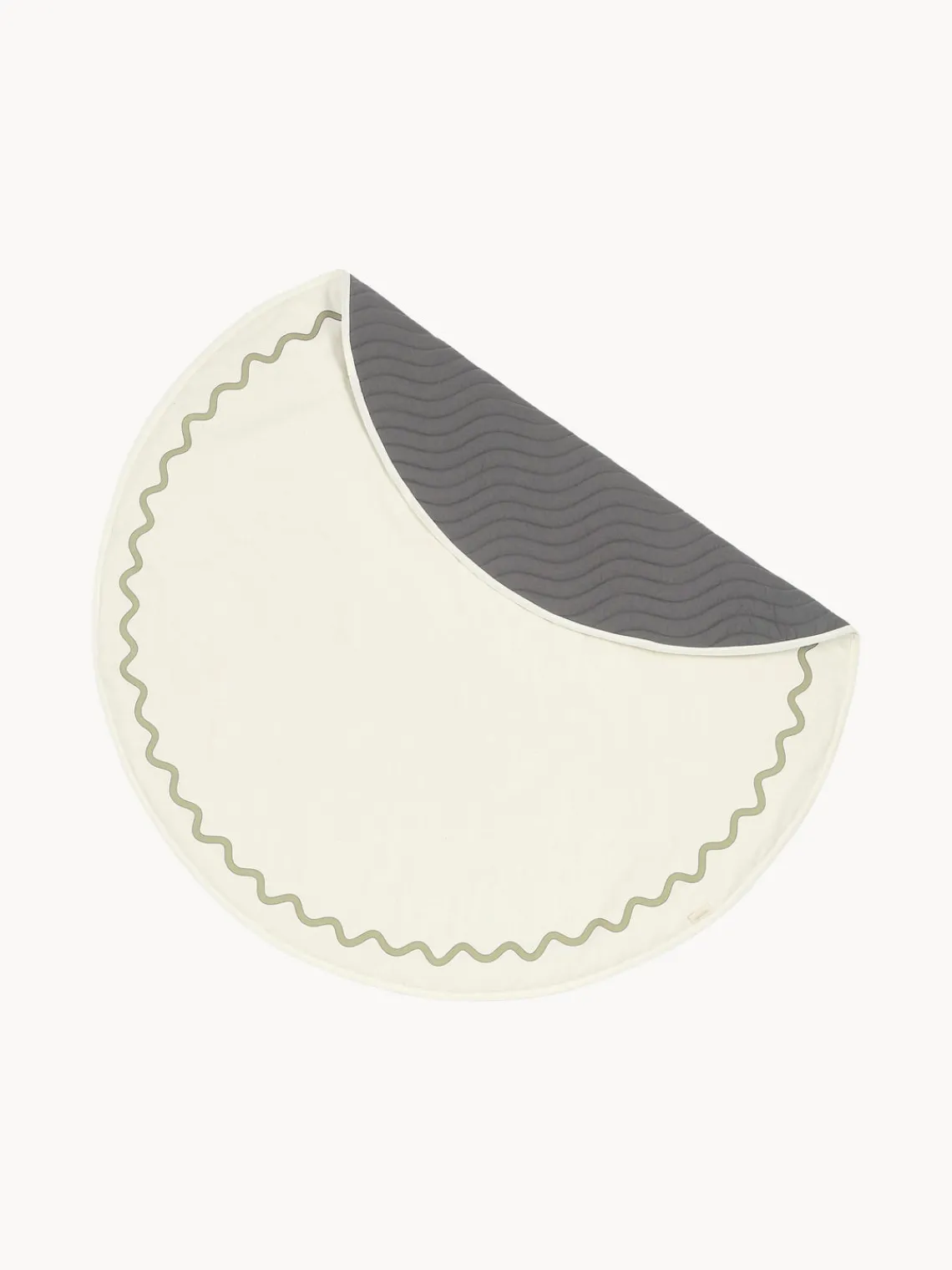 Mantas Y Alfombras De Juego|Decoración Infantil>Nobodinoz Manta de juego redonda de algodón Vibes Blanco Off White, verde oliva