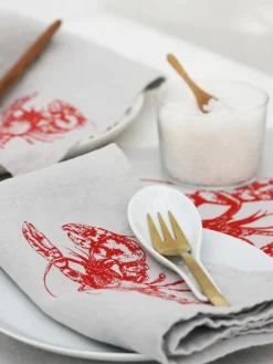Best Mantel individual de lino artesanal Lobster Manteles Individuales|Vajillas Completas