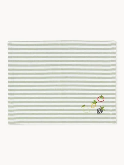 Manteles Individuales|Vajillas Completas>Westwing Collection Manteles individuales a rayas con motivos bordados Melony, 2 uds. Verde, blanco