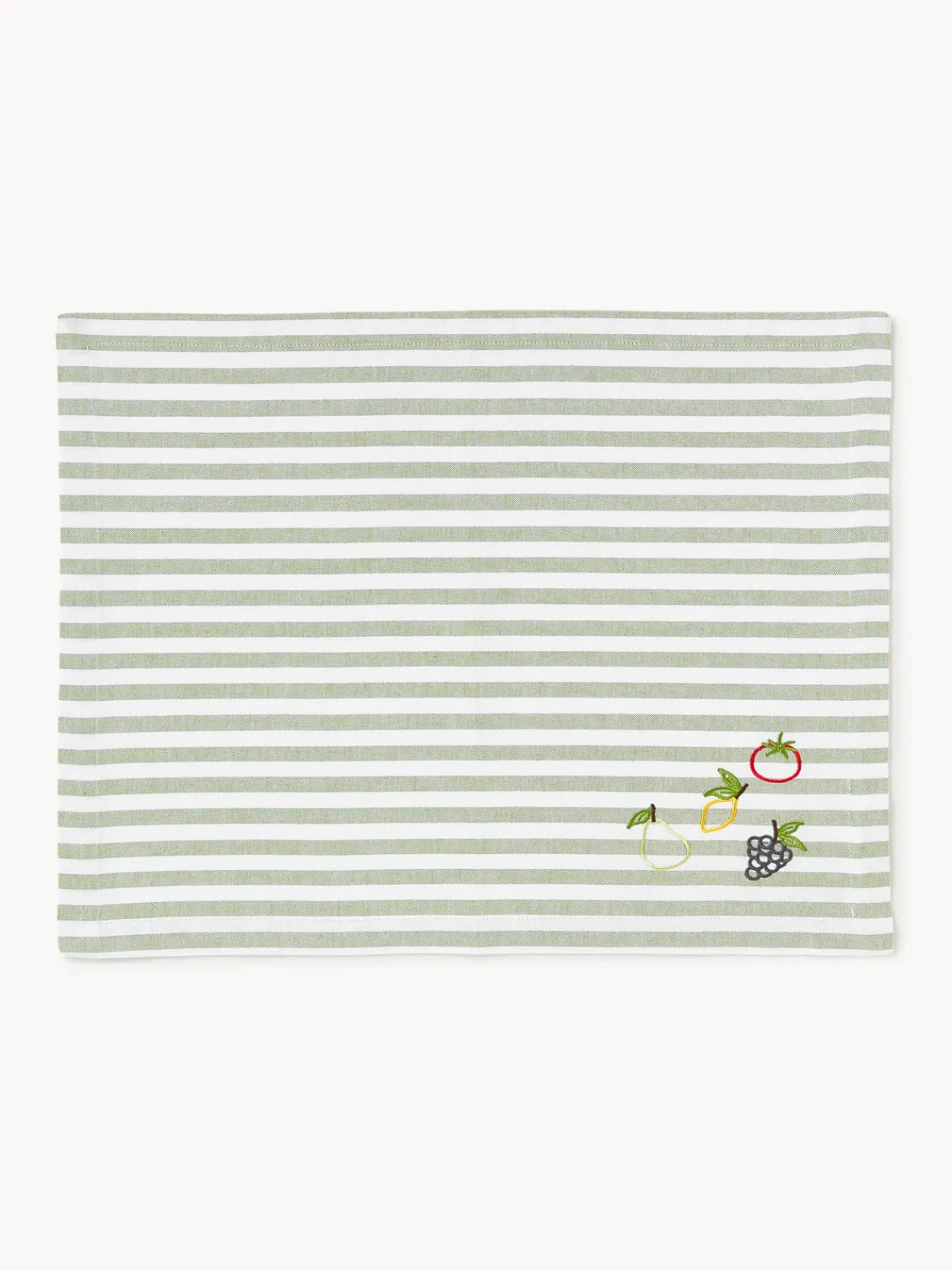 Manteles Individuales|Vajillas Completas>Westwing Collection Manteles individuales a rayas con motivos bordados Melony, 2 uds. Verde, blanco