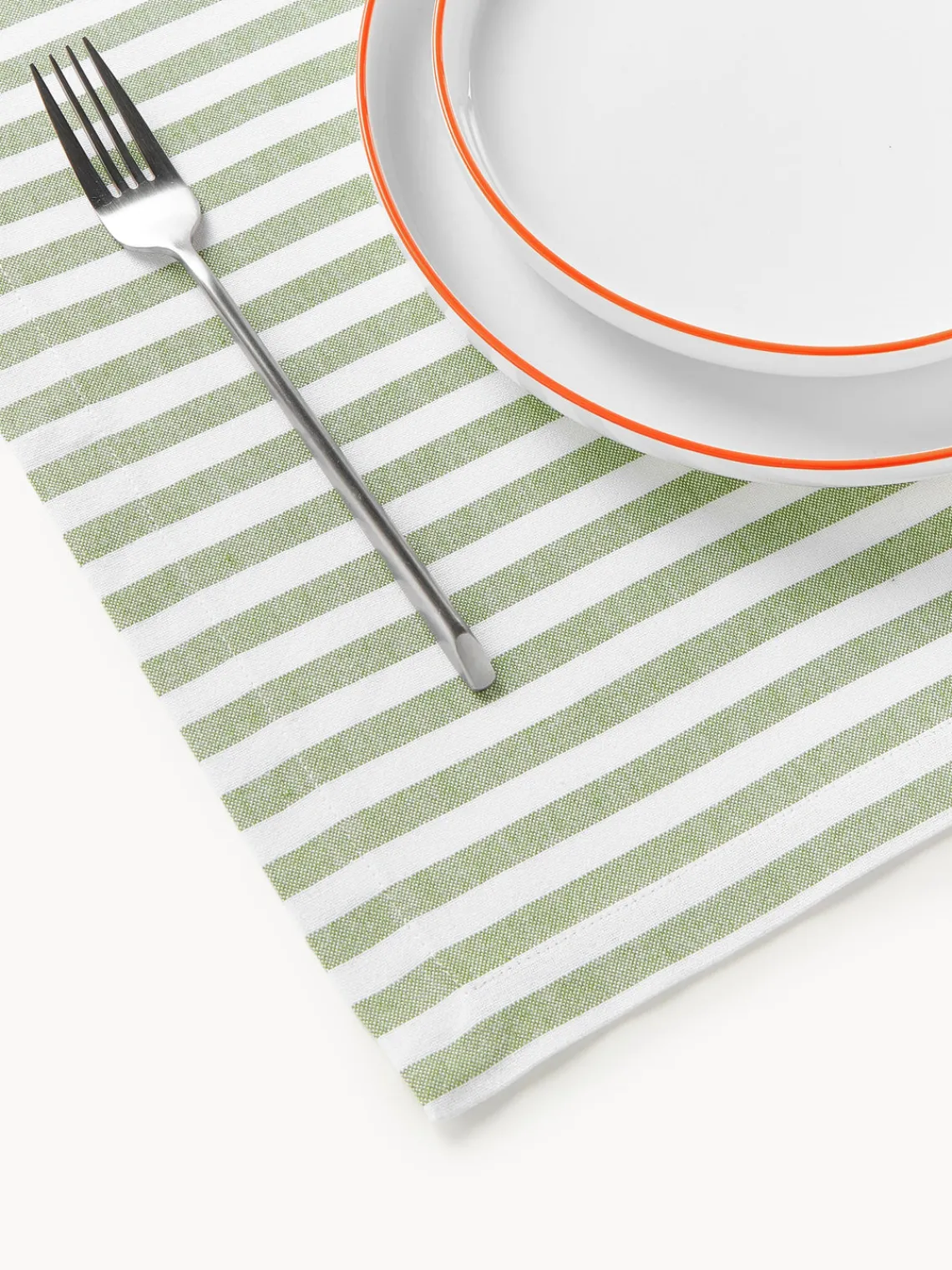 Manteles Individuales|Vajillas Completas>Westwing Collection Manteles individuales a rayas con motivos bordados Melony, 2 uds. Verde, blanco