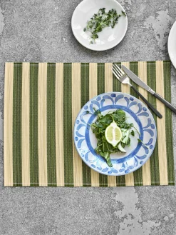 Manteles Individuales|Vajillas Completas>House Doctor Manteles individuales artesanales Rayas, 4 uds. Beige claro, verde oscuro