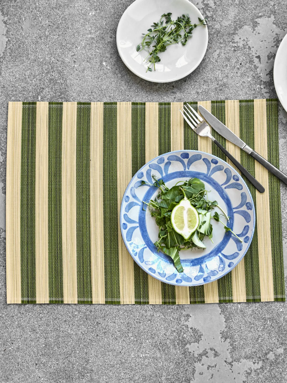Manteles Individuales|Vajillas Completas>House Doctor Manteles individuales artesanales Rayas, 4 uds. Beige claro, verde oscuro