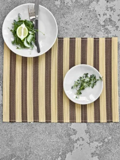 Manteles Individuales|Manteles Individuales>House Doctor Manteles individuales artesanales Rayas, 4 uds. Beige, marrón oscuro