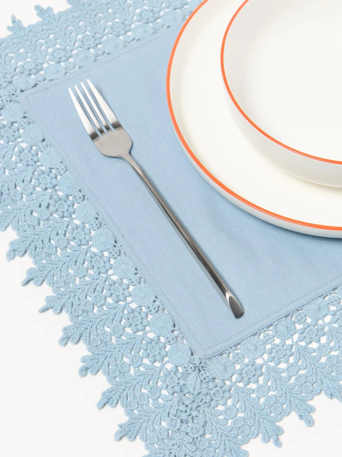 Manteles Individuales|Manteles Individuales>Westwing Collection Manteles individuales con ribete de encaje Flavia, 2 uds. Azul claro