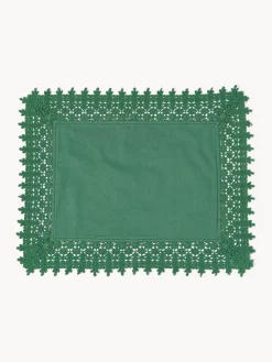 Manteles Individuales|Manteles Individuales>Westwing Collection Manteles individuales con ribete de encaje Flavia, 2 uds. Verde oscuro