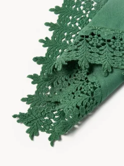 Manteles Individuales|Manteles Individuales>Westwing Collection Manteles individuales con ribete de encaje Flavia, 2 uds. Verde oscuro