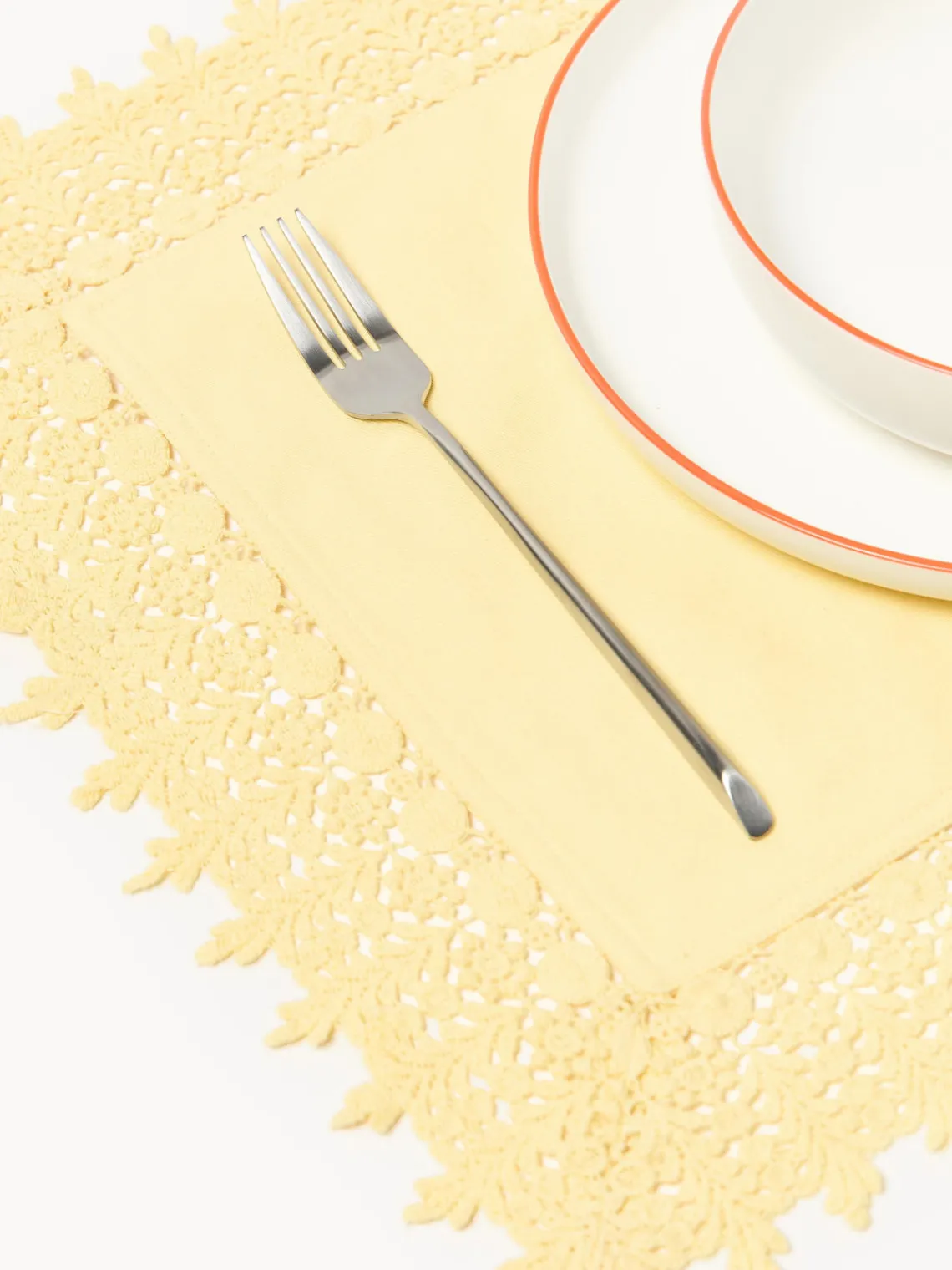 Manteles Individuales|Vajillas Completas>Westwing Collection Manteles individuales con ribete de encaje Flavia, 2 uds. Amarillo claro