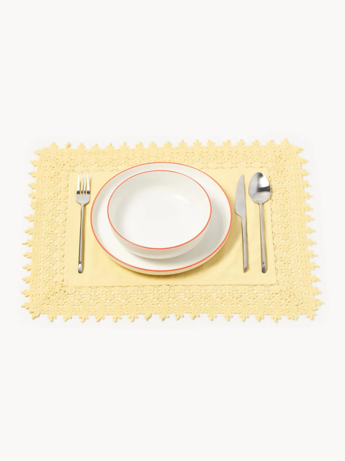 Manteles Individuales|Vajillas Completas>Westwing Collection Manteles individuales con ribete de encaje Flavia, 2 uds. Amarillo claro