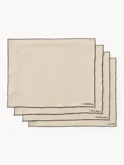 Manteles Individuales|Manteles Individuales>Westwing Collection Manteles individuales de lino con bordado Cosmo, 4 uds. Beige claro
