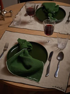 Manteles Individuales|Manteles Individuales>Westwing Collection Manteles individuales de lino con bordado Cosmo, 4 uds. Beige claro