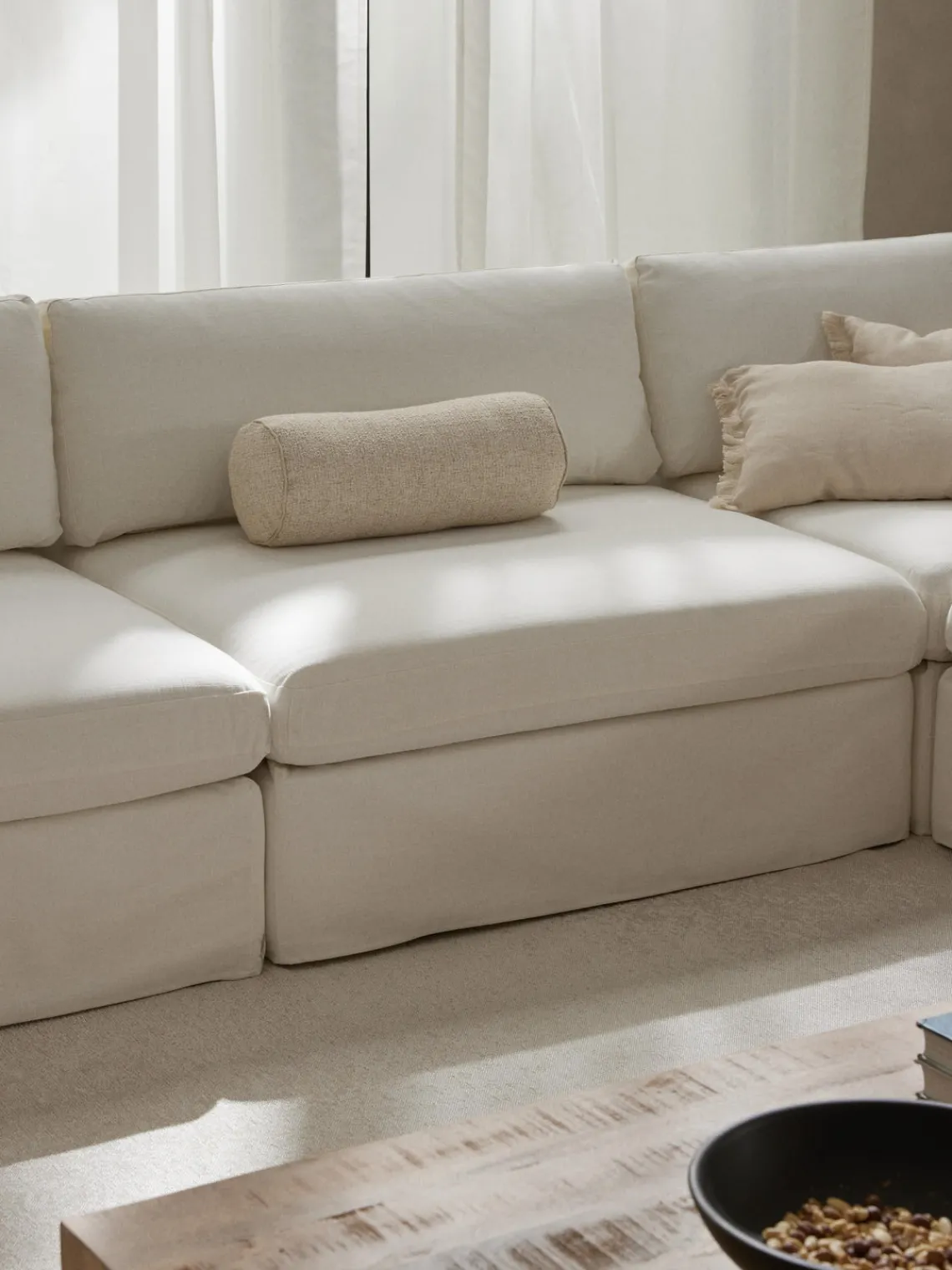 Sofás>Westwing Collection Módulo central con tapizado desenfundable Russell Tejido blanco Off White jaspeado