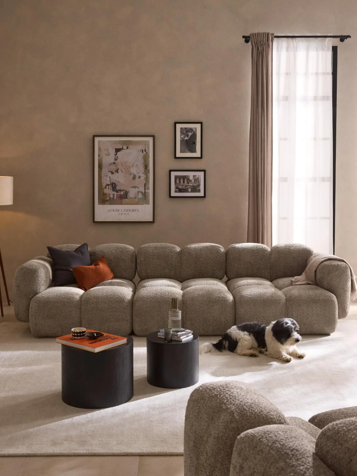 Sofás>Westwing Collection Módulo central de borreguillo bouclé Tayla Borreguillo bouclé gris pardo