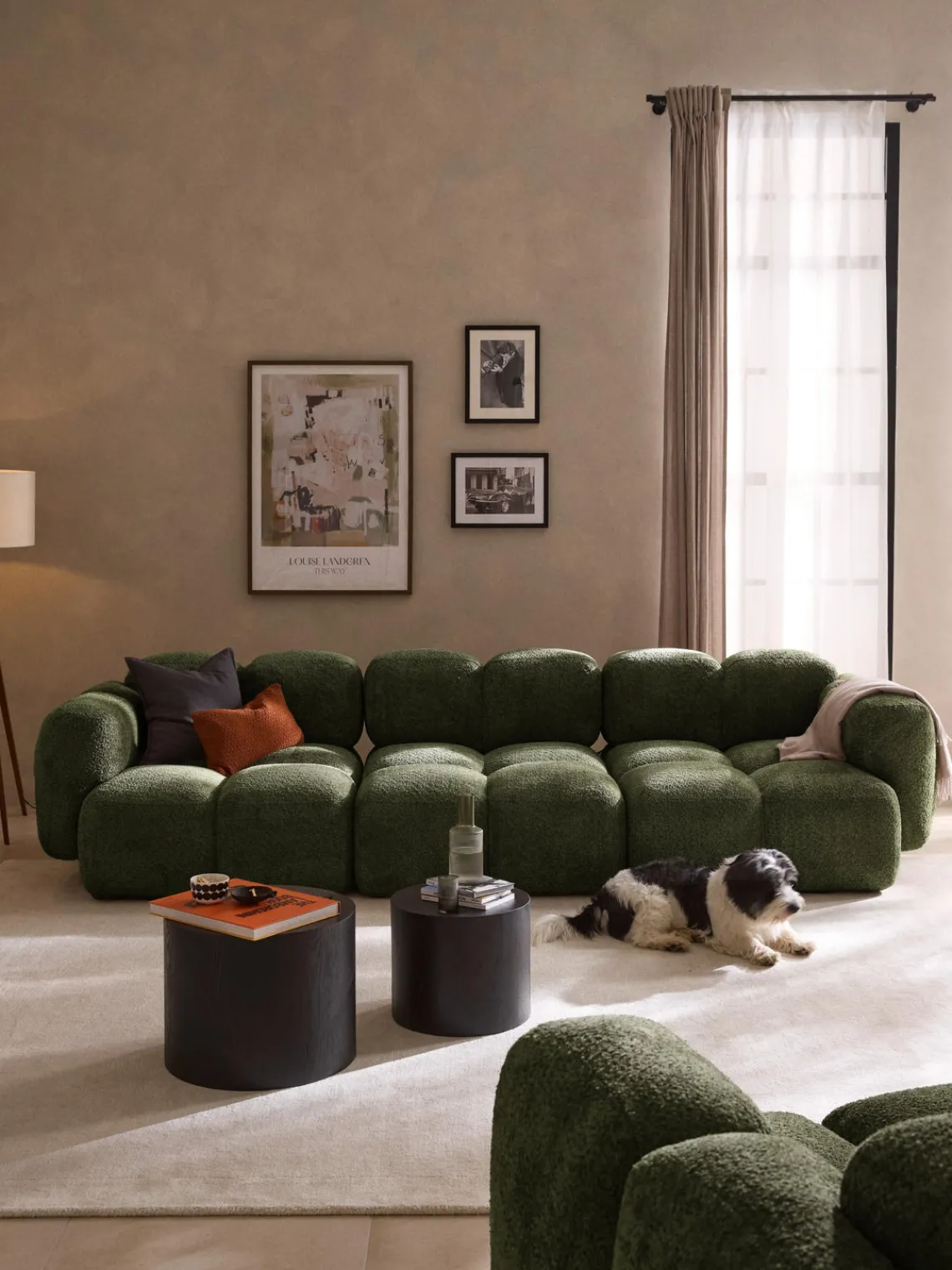 Sofás>Westwing Collection Módulo central de borreguillo bouclé Tayla Borreguillo bouclé verde oscuro