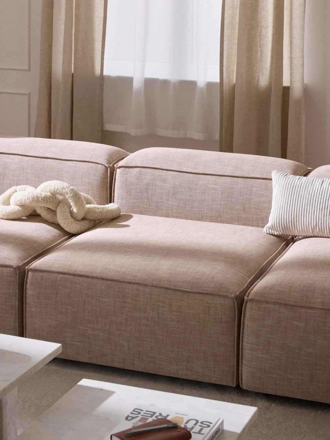 Sofás>Westwing Collection Módulo central de mezcla de lino Lennon Mezcla de lino rojo óxido