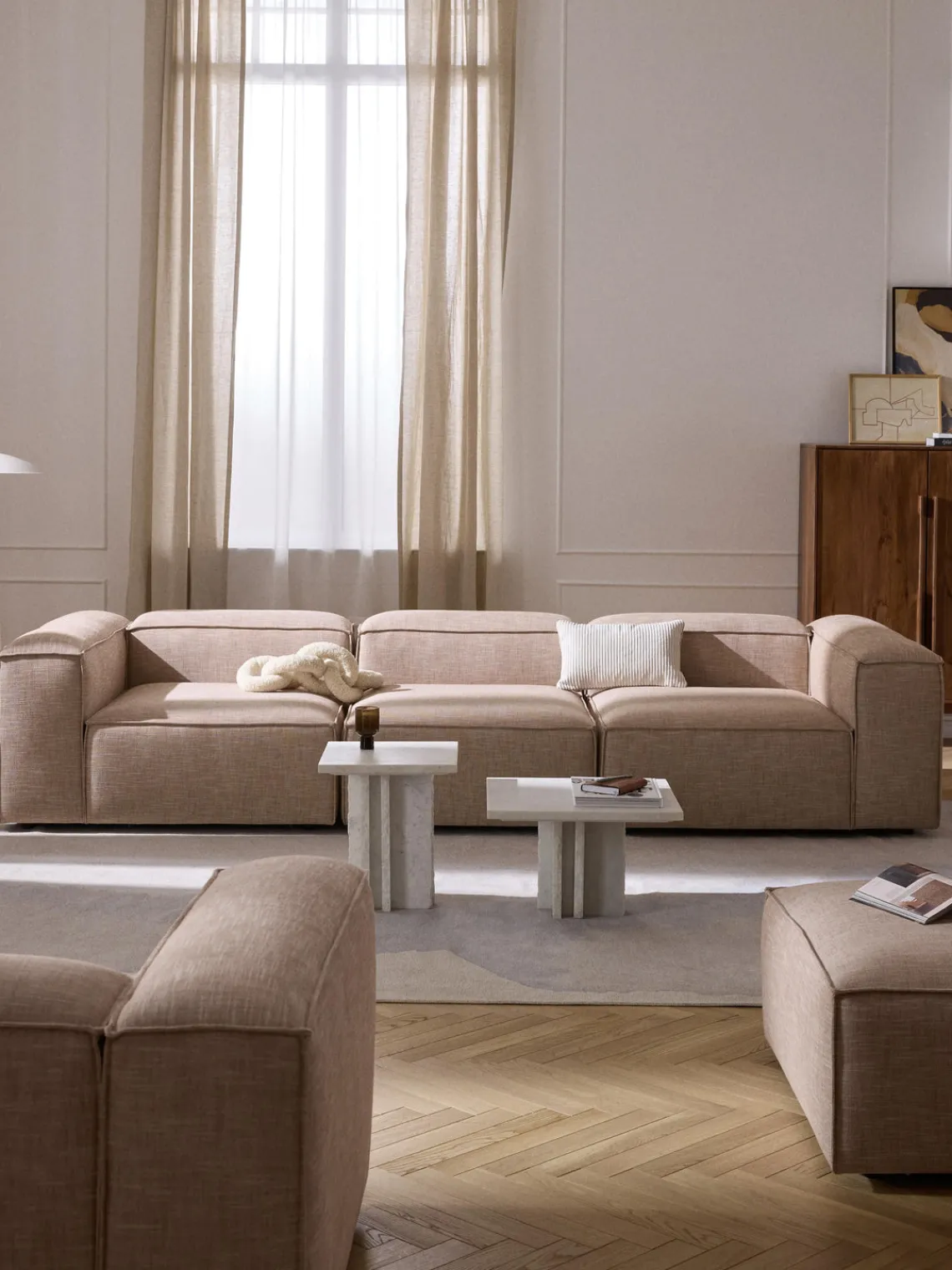 Sofás>Westwing Collection Módulo central de mezcla de lino Lennon Mezcla de lino rojo óxido