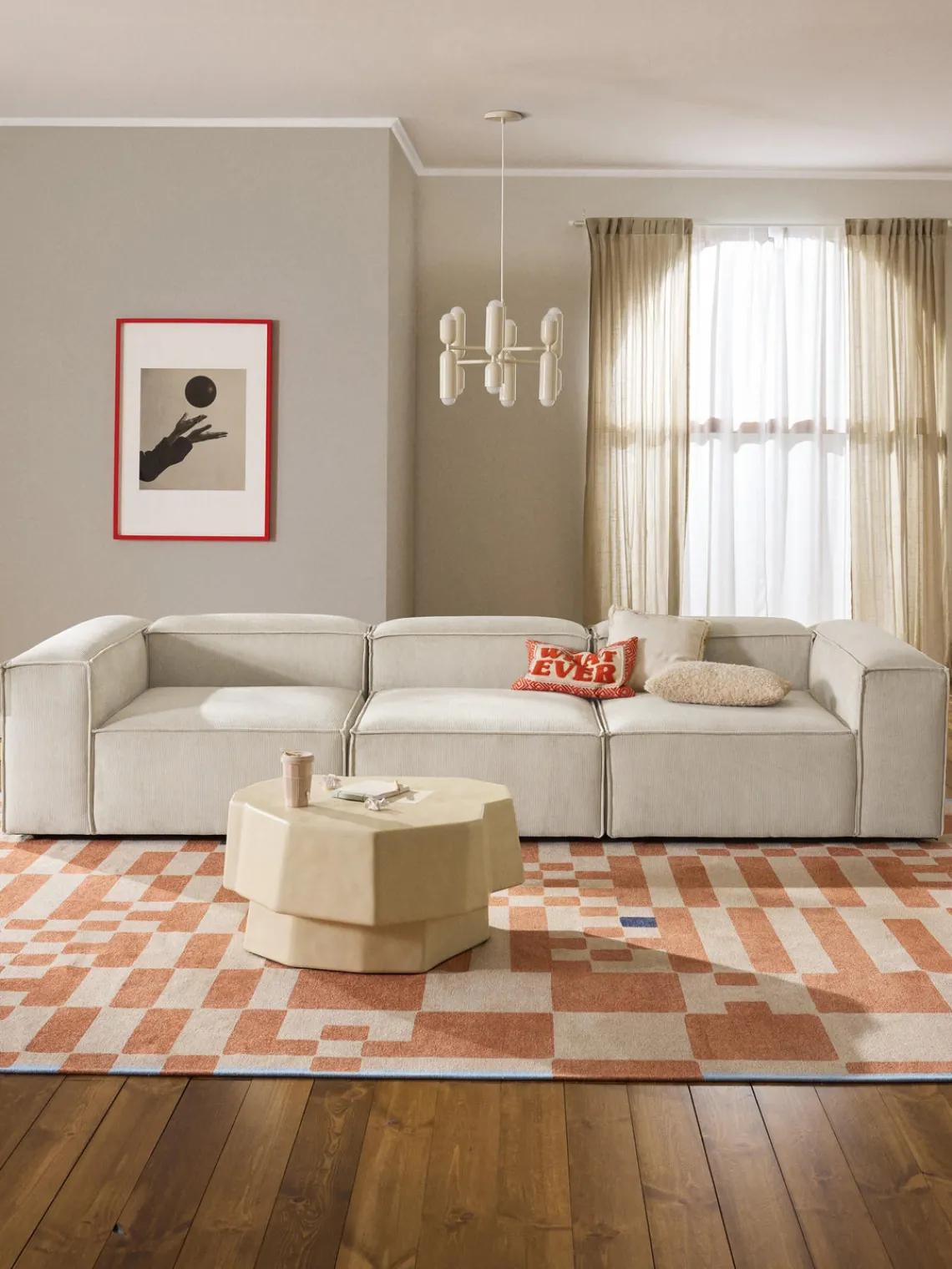 Sofás>Westwing Collection Módulo central de pana sofá Lennon Pana beige claro