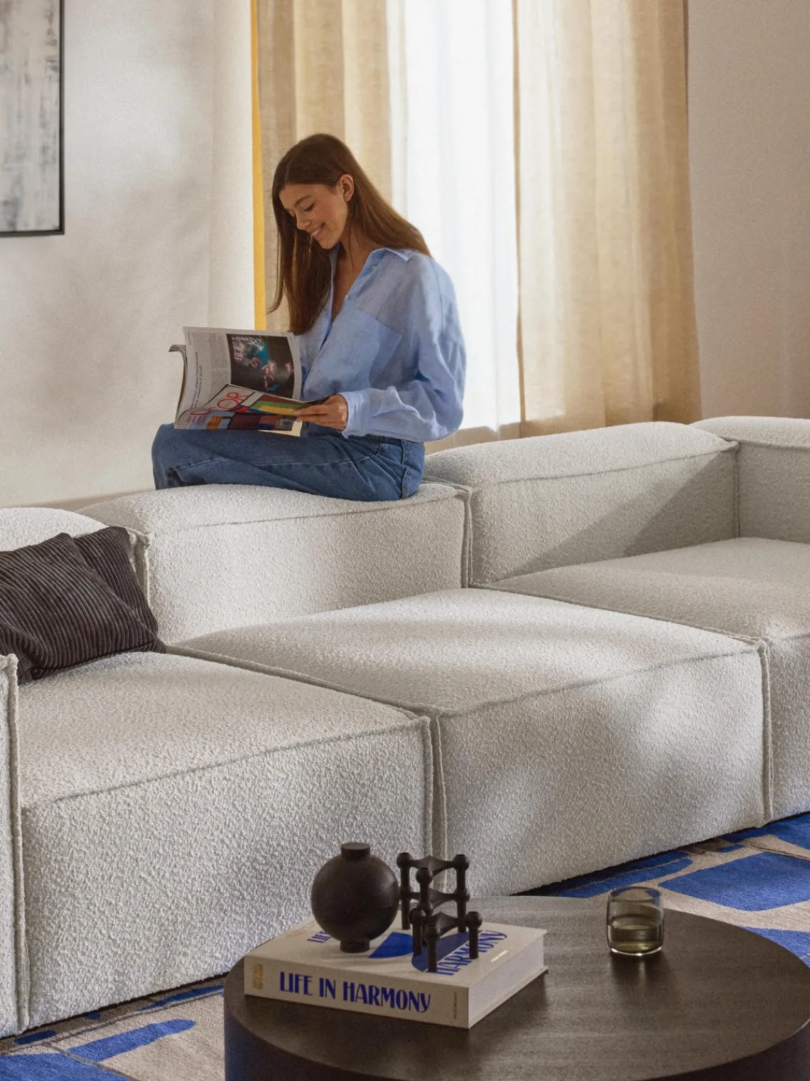 Sofás>Westwing Collection Módulo central en tejido bouclé Lennon Bouclé blanco Off White