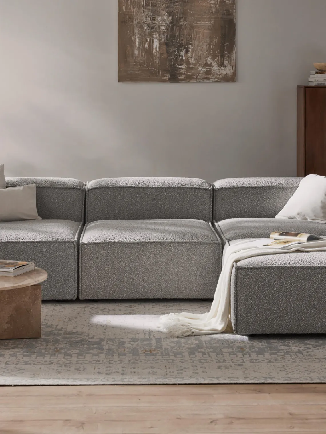 Sofás>Westwing Collection Módulo central en tejido bouclé Lennon Bouclé gris pardo