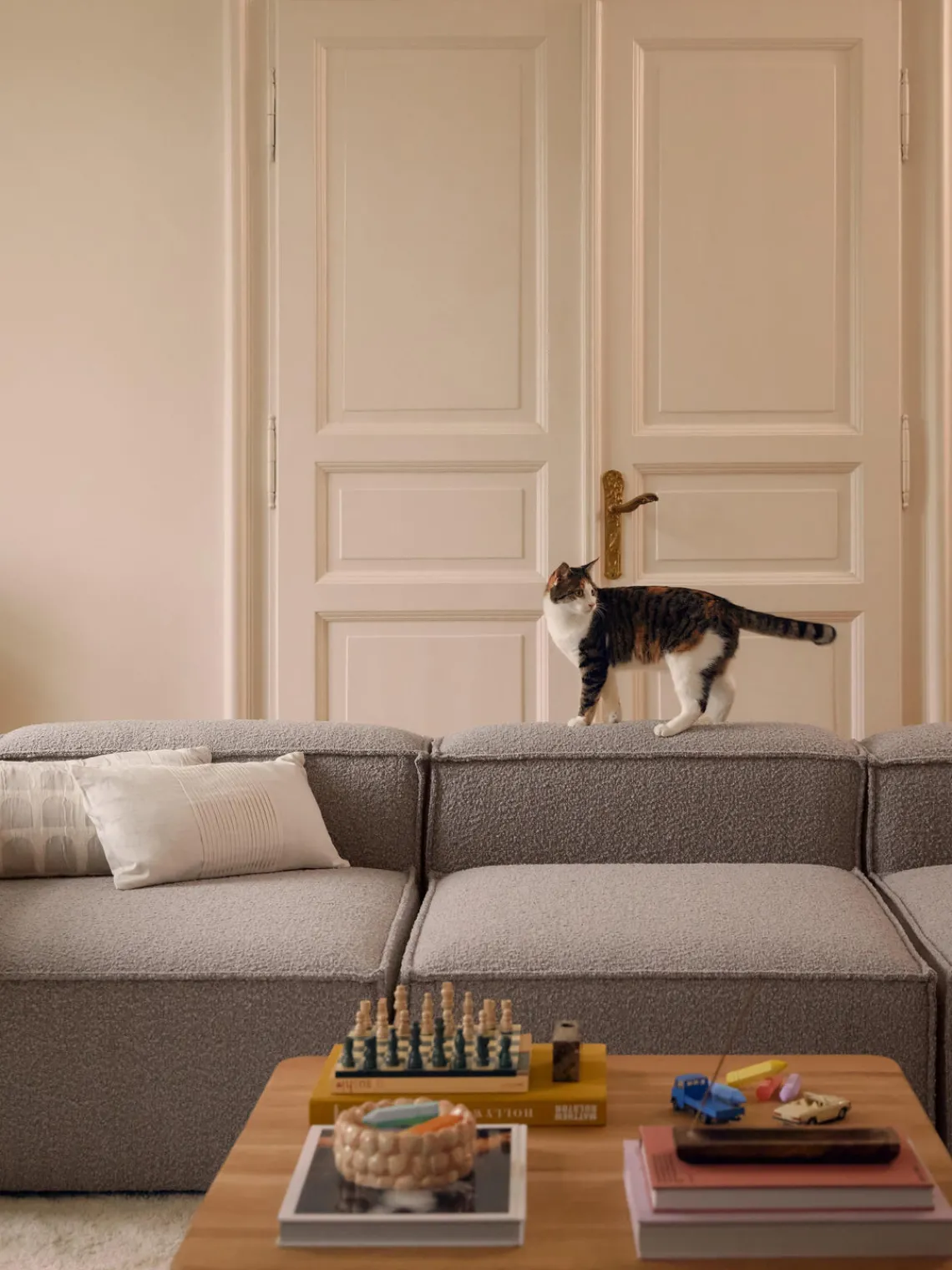 Sofás>Westwing Collection Módulo central en tejido bouclé Lennon Bouclé gris pardo