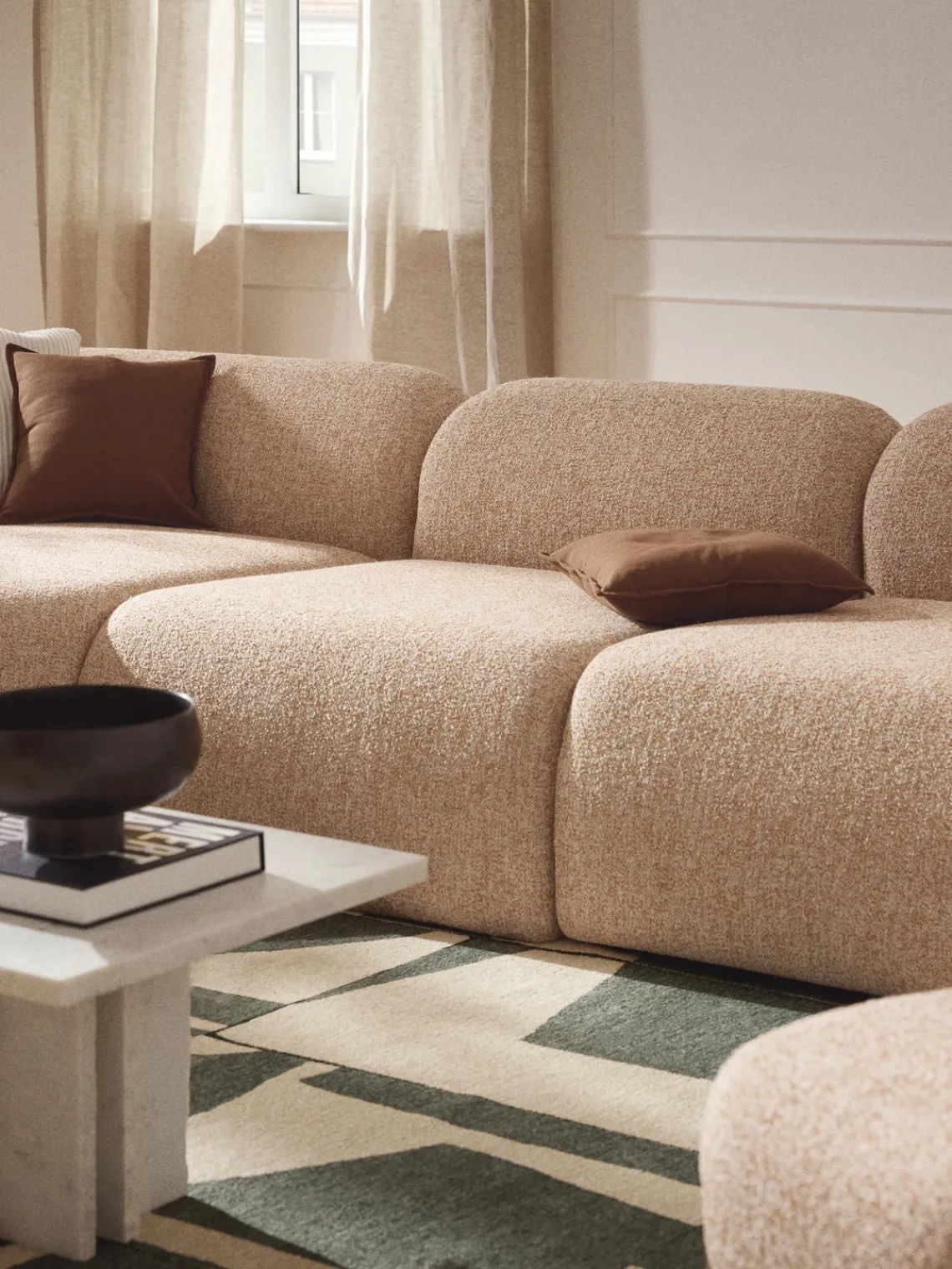 Sofás>Westwing Collection Módulo central en tejido bouclé Wolke Bouclé naranja