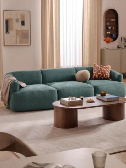 Sofás>Westwing Collection Módulo central en tejido bouclé Sofia Bouclé jaspeado, azul petróleo