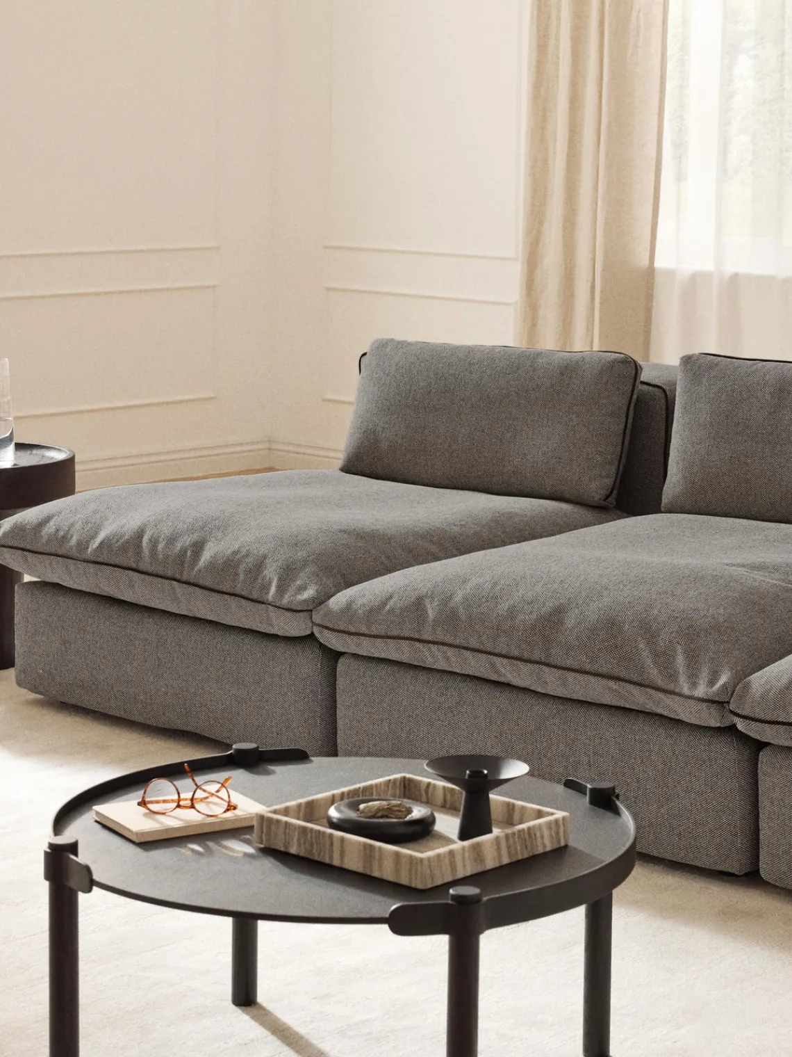 Sofás>Westwing Collection Módulo central grande Felix Tejido grueso gris oscuro