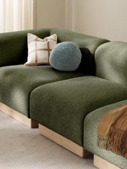 Sofás>Westwing Collection Módulo central sofá de borreguillo bouclé Natalie Borreguillo bouclé verde oscuro, madera de haya clara