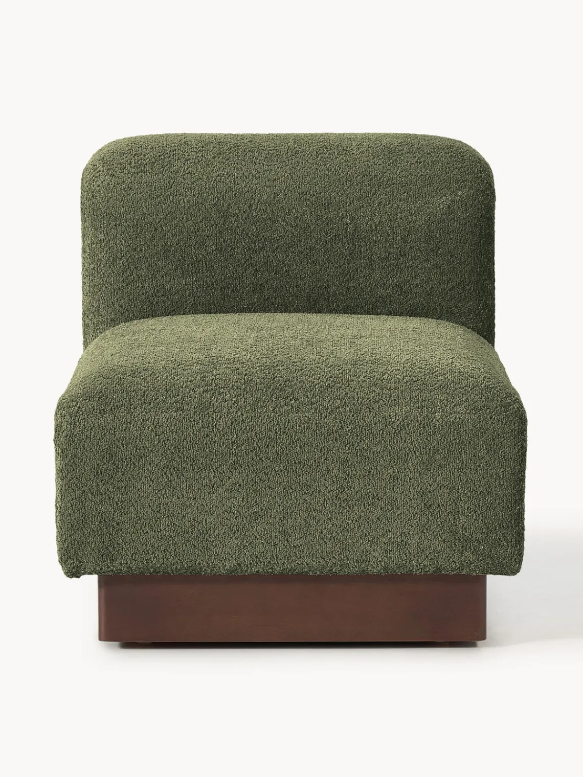 Sofás>Westwing Collection Módulo central sofá de borreguillo bouclé Natalie Borreguillo bouclé verde oscuro, madera de haya oscura