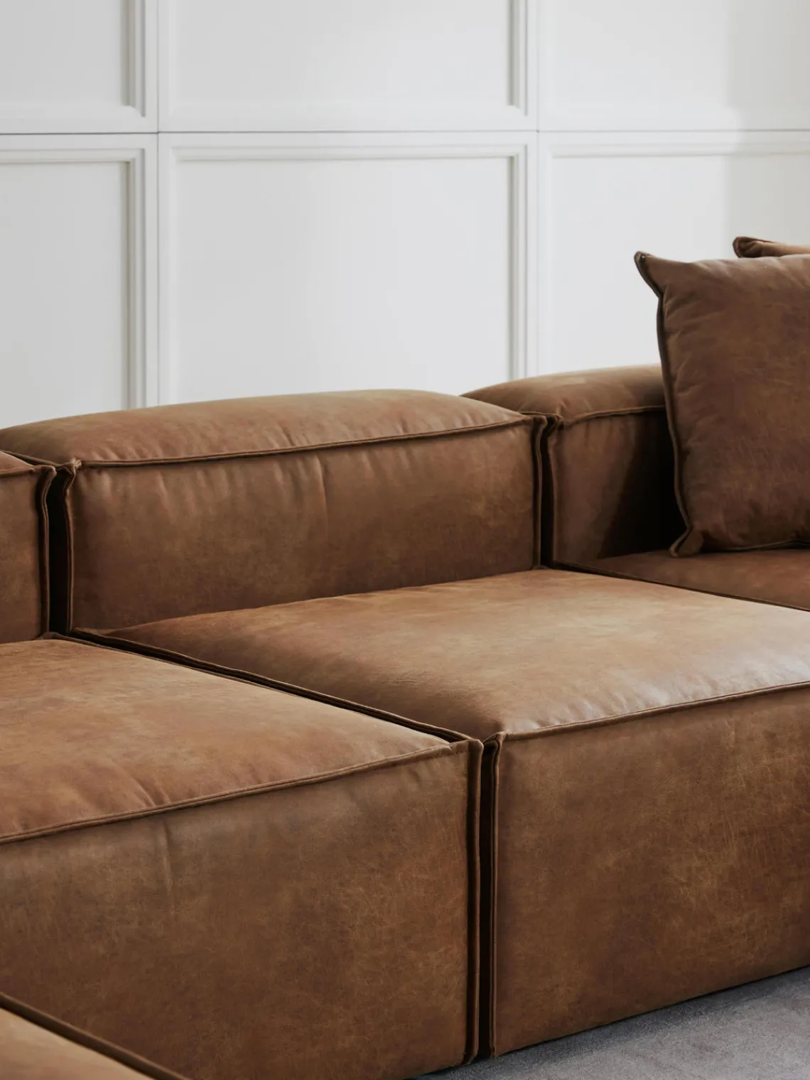 Sofás>Westwing Collection Módulo central sofá de cuero reciclado Lennon Cuero marrón