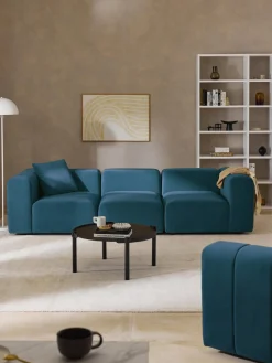 Sofás>Westwing Collection Módulo de centro de terciopelo Lena Terciopelo azul petróleo