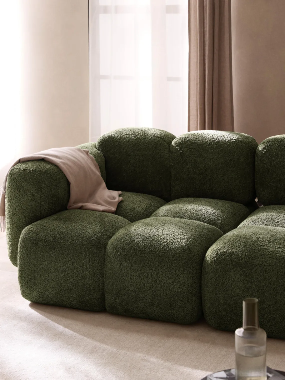 Sofás>Westwing Collection Módulo de esquina de borreguillo bouclé Tayla Borreguillo bouclé verde oscuro