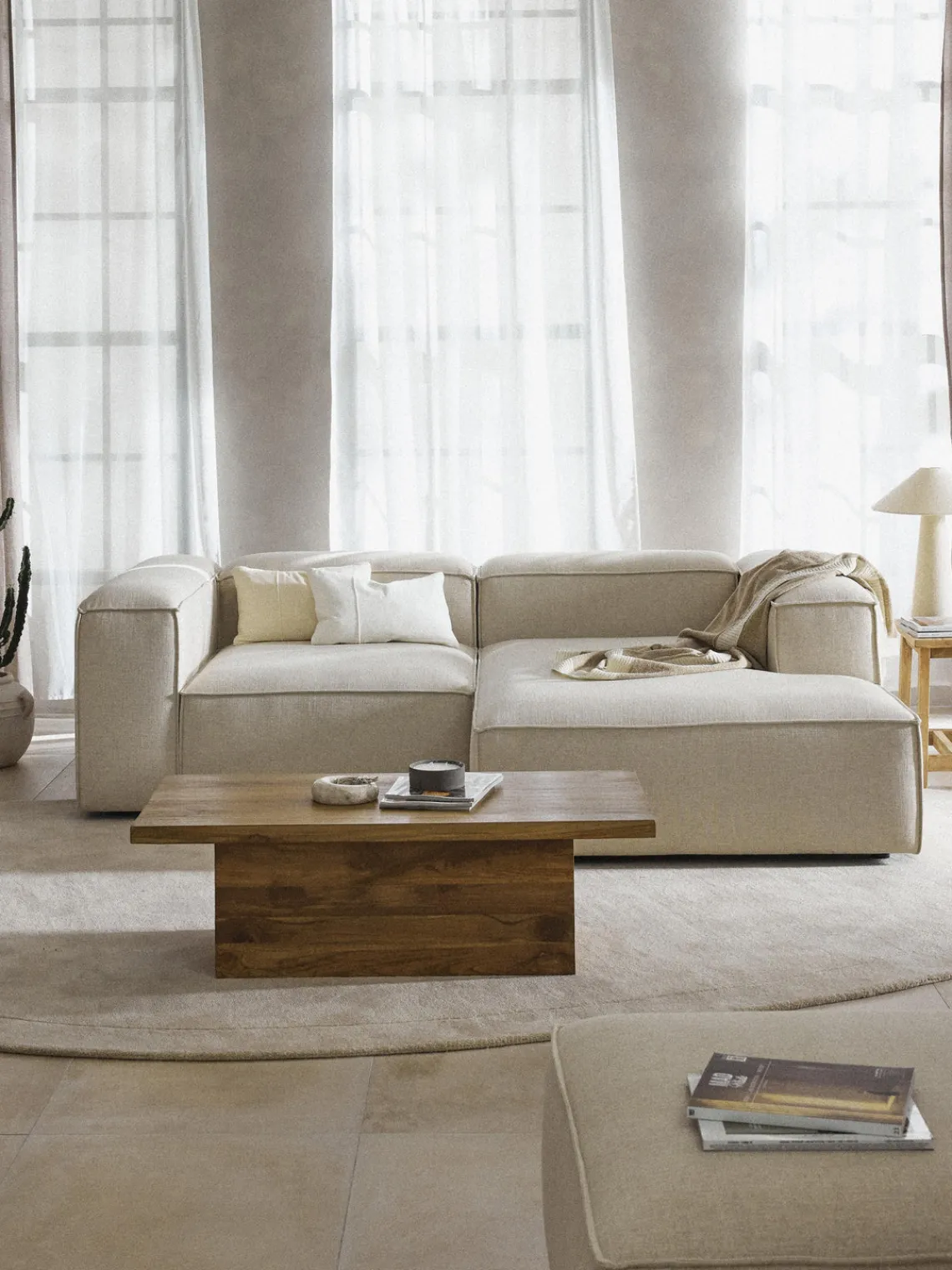 Sofás>Westwing Collection Módulo de esquina de mezcla de lino Lennon Mezcla de lino beige