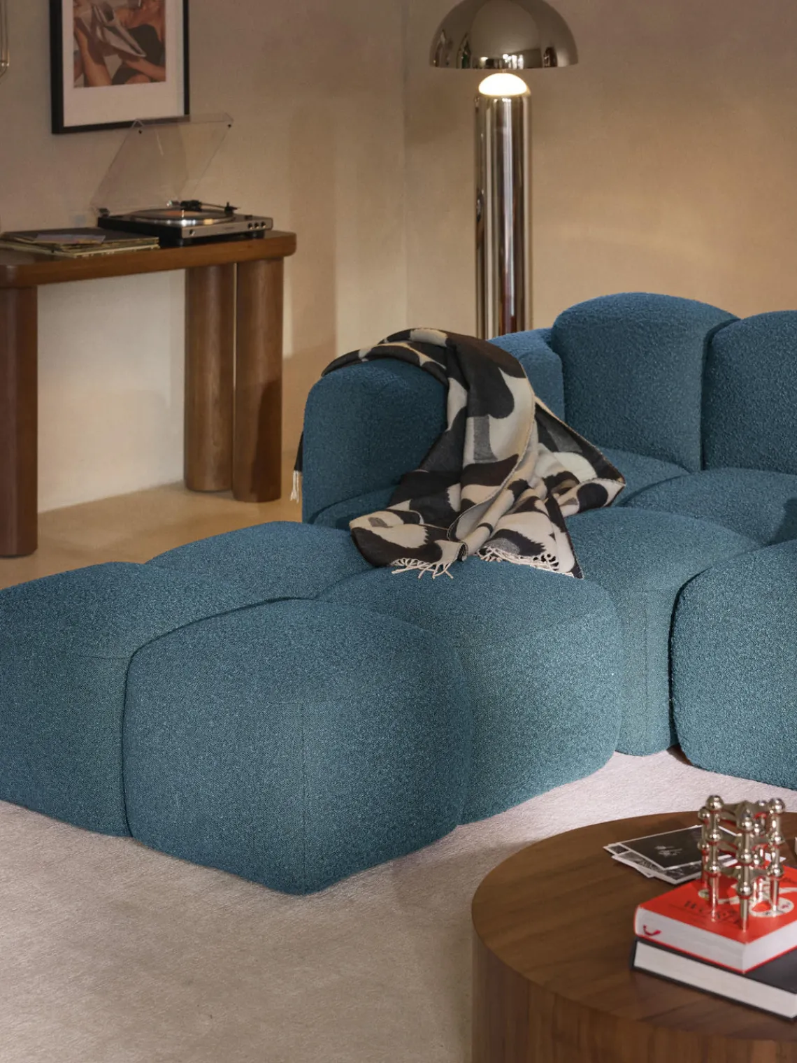 Sofás>Westwing Collection Módulo de esquina en tejido bouclé Tayla Bouclé gris azulado